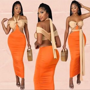 Versatile Cut Out Colorblock Bodycon Dress
